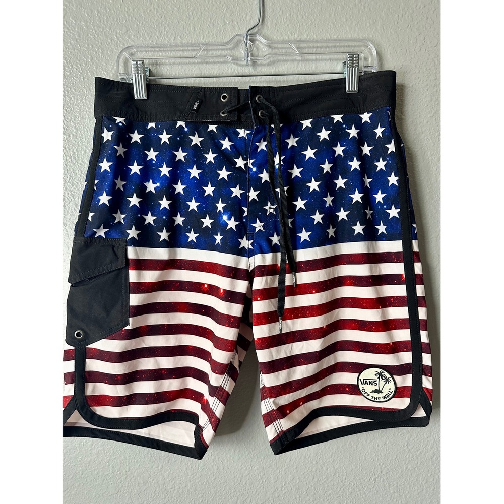 Vans Board Shorts American Flag Galaxy Print Swim Trunks Small 30 4th Of July‎
